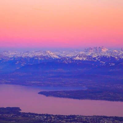 Rando_La dole_Jura Suisse_Couché de soleil sur la chaine des Alpes depuis le sommet de la dôle